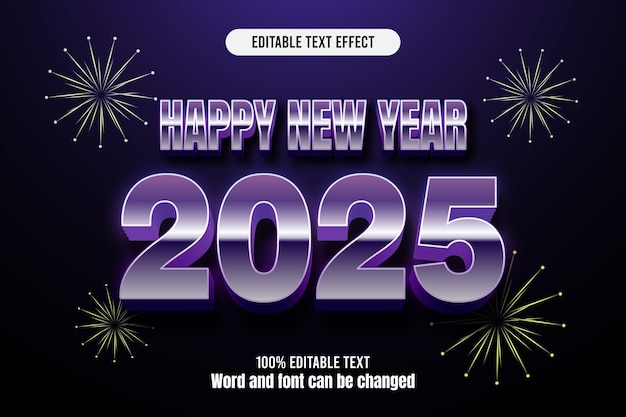 Feliz año nuevo 2025 efecto de texto editable 3d embos 80s