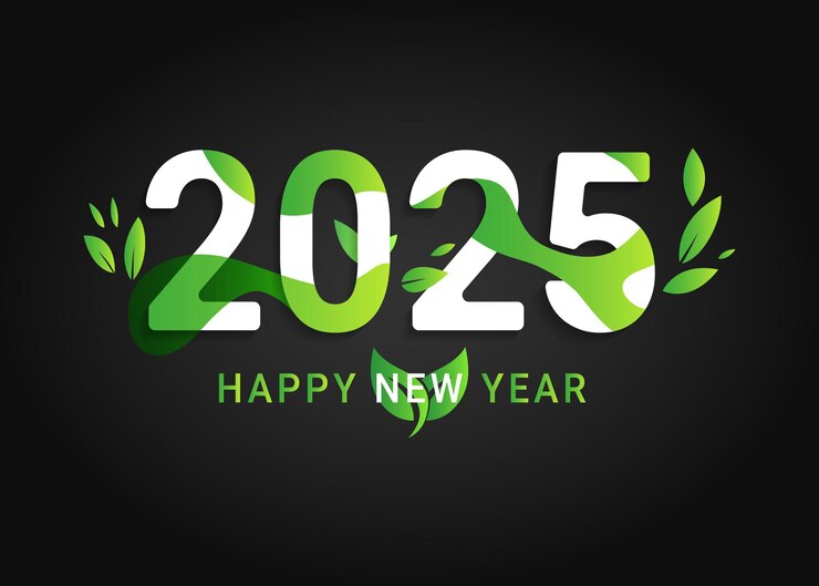 Un feliz año nuevo 2025 felicita el concepto de logotipo de vidriera