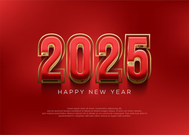 Feliz año nuevo 2025 fondo elegante números rojos en 3D diseño elegante para calendarios de 2025 carteles y publicaciones en redes sociales