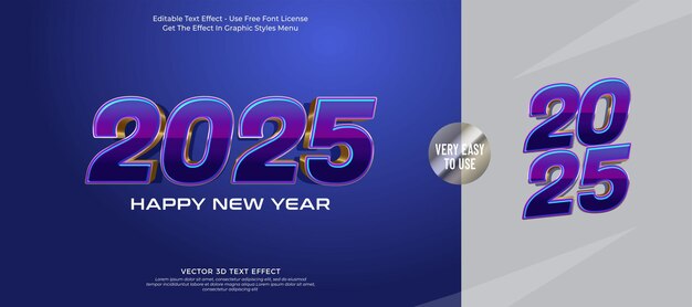 Feliz año nuevo 2025 fondo con gradiente azul escritura efecto 3D