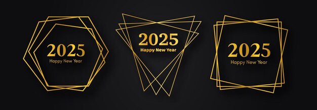 Feliz año nuevo 2025 fondo poligonal geométrico dorado