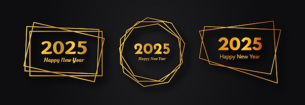 Feliz año nuevo 2025 fondo poligonal geométrico dorado