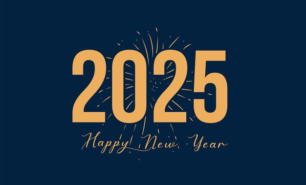 Feliz año nuevo 2025 Fuegos artificiales estrellas de frontera de oro Diseño de pancartas web Feliz año Nuevo Deseos Saludos