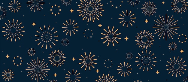 Feliz año nuevo 2025 hermoso diseño brillante fuegos artificiales de oro celebración de bandera de vacaciones fronterizas