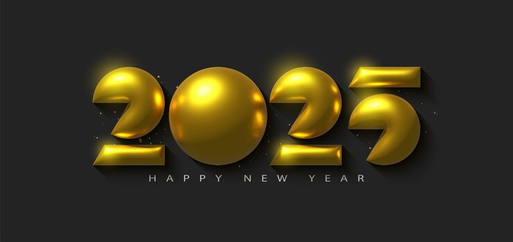 Feliz año nuevo 2025 ilustración de fondo con número dorado moderno
