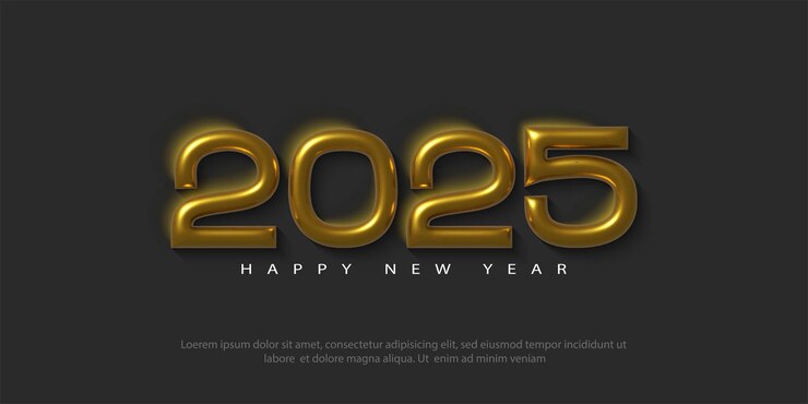 Feliz año nuevo 2025 ilustración de fondo con número dorado