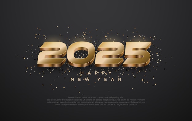 Vector feliz año nuevo 2025 lujo con un suave color dorado y brillo dorado en el fondo negro diseños vectoriales reversibles para el feliz año nuevo 2025 saludos y celebraciones