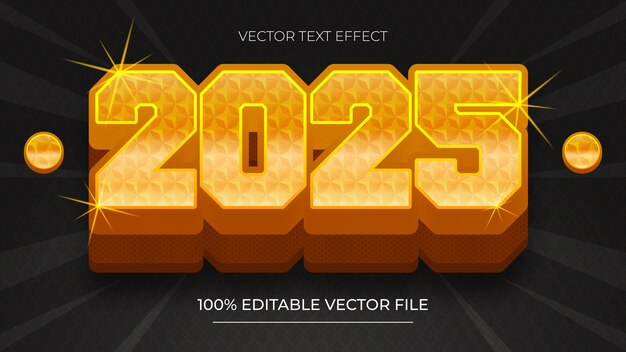 Feliz año nuevo 2025 oro efecto de texto 3D editable negro en el fondo