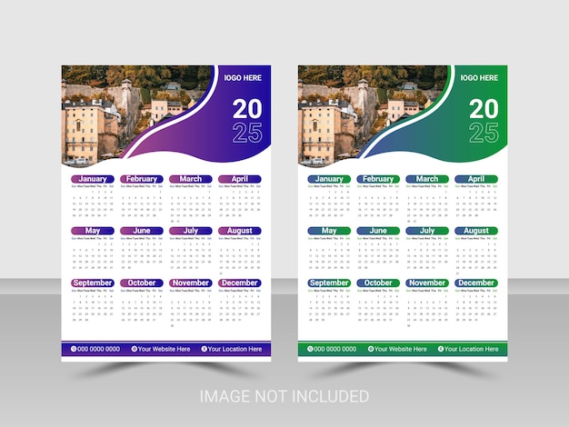 Feliz año nuevo 2025 plantilla de diseño de calendario de pared