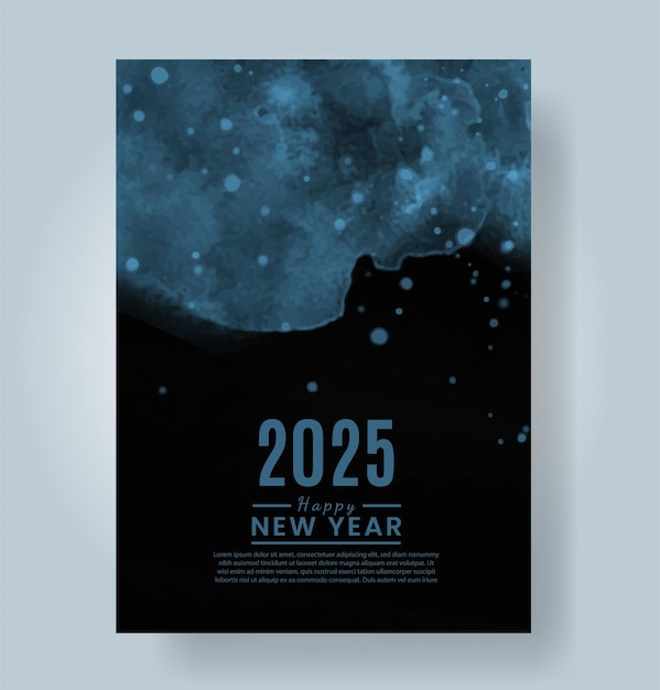 Feliz año nuevo 2025 plantilla de tarjeta con fondo de acuarela