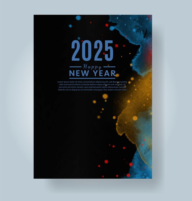 Vector feliz año nuevo 2025 plantilla de tarjeta con fondo de acuarela