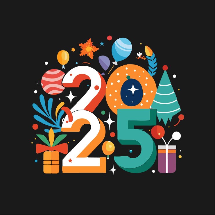 Feliz Año Nuevo 2025 Poster de banner de diseño de estilo moderno geométrico y concepto de ilustración