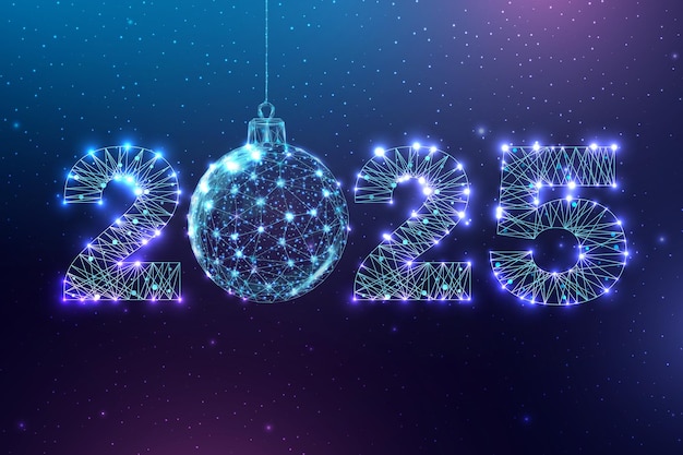 Feliz año nuevo 2025 tarjeta de felicitación Diseño de estilo poli bajo Números de un polígono