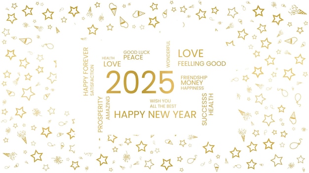 Feliz año nuevo 2025 tarjeta de felicitación ilustración de fondo