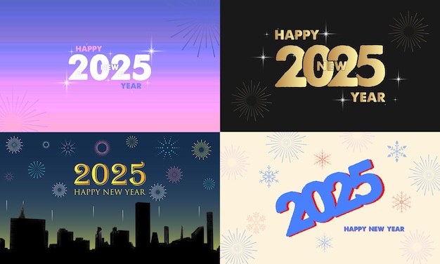 Feliz año nuevo 2025 texto logotipo arte cartel portada diseño de estilo moderno concepto cartel de bandera fondo