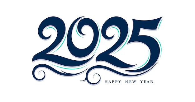 Feliz año nuevo 2025 tipografía con diseño dibujado a mano