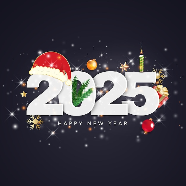 Feliz año nuevo 2025 vector de diseño de texto