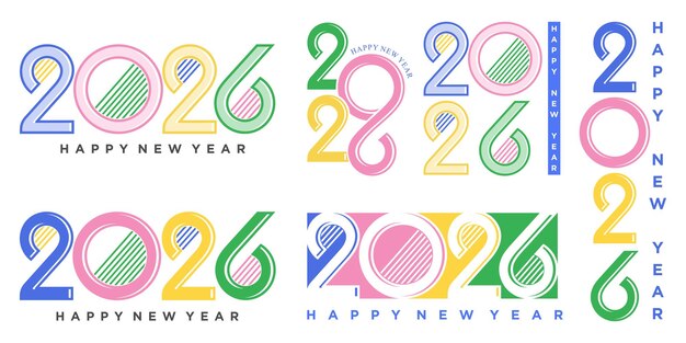 Feliz año nuevo 2026 diseño diseño de texto del logotipo 2026 concepto de celebración del año nuevo ilustración vectorial