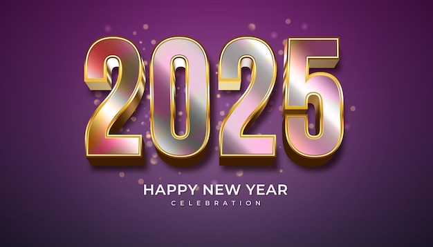 Feliz Año Nuevo 3D 2025 decoración realista festiva con oro metálico gradiente y color oro rosa