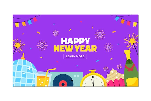 Feliz año nuevo banner fondo morado