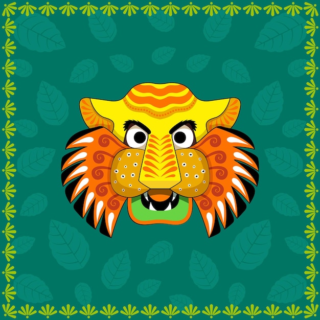 Vector feliz año nuevo en bengalí pohela boishakh suvo noboborsho diseño popular tradicional de la máscara de tigre