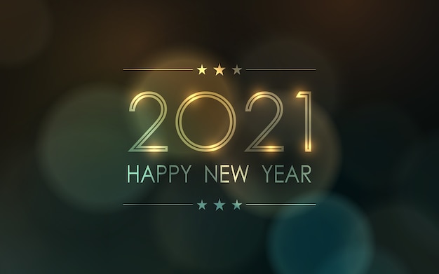 Vector feliz año nuevo con bokeh abstracto y patrón de destello de lente en fondo borroso