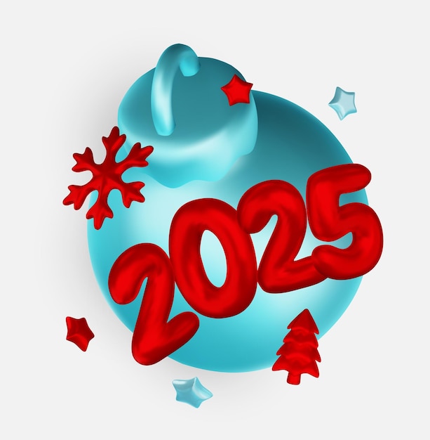 Feliz año nuevo bola de Navidad realista y número de metal d hacer signo metálico celebrar la fiesta