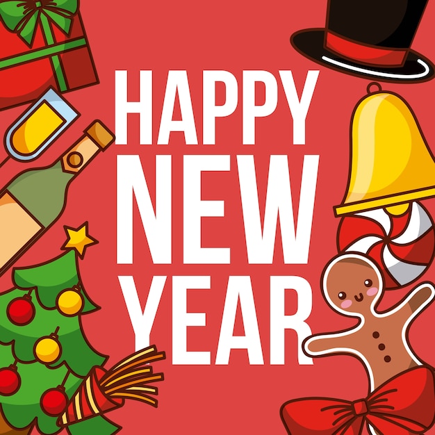 Feliz año nuevo cartel saludo celebración decoración