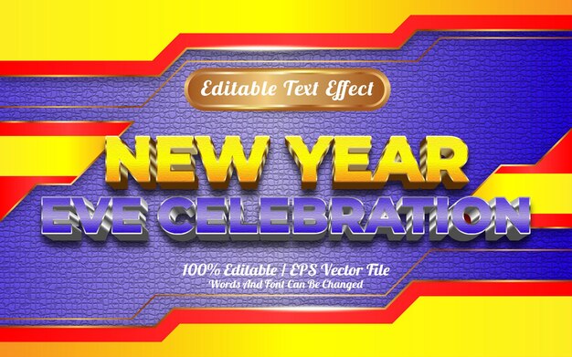 Feliz año nuevo celebración estilo de plantilla de efecto de texto editable