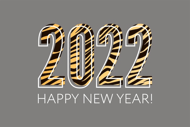 Feliz año nuevo chino 2022. números divertidos negros y naranjas esponjosos rayados 2022. año del tigre. inscripción: feliz año nuevo