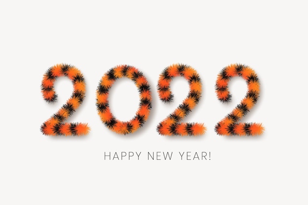 Feliz año nuevo chino 2022 números esponjosos naranja negro que parecen piel de tigre