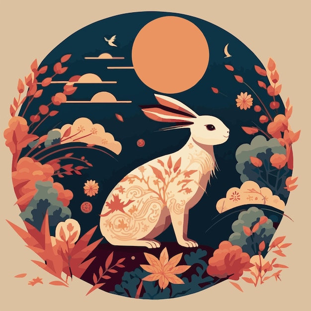 Feliz año nuevo chino 2023 año del conejo zodiaco fondo flor linterna