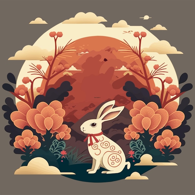Feliz año nuevo chino 2023 año del conejo zodiaco fondo flor linterna