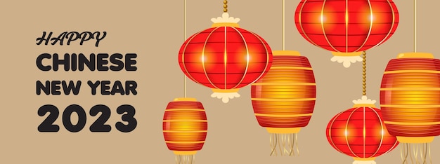 Feliz año nuevo chino 2023 con decoraciones del festival chino, vector de tarjeta de felicitación china