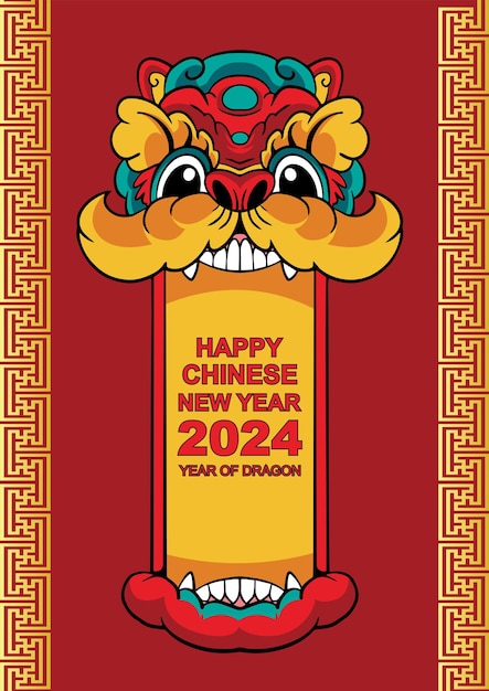 Feliz Año Nuevo Chino 2024 Año del Dragón tarjeta de felicitación