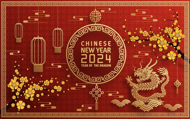 Feliz año nuevo chino 2024 año del zodiaco del dragón chino