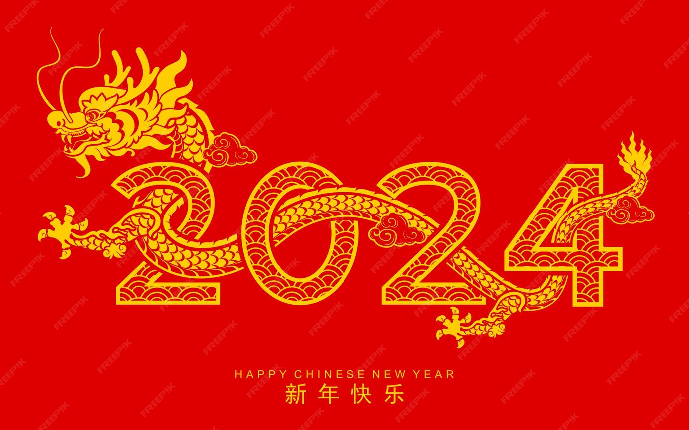 Feliz año nuevo chino 2024 el signo zodiacal del dragón Vector Premium