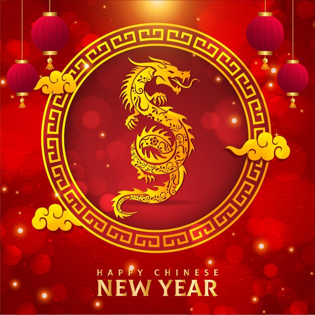 Feliz año nuevo chino 2024 vector Año del dragón plantilla de diseño vectorial