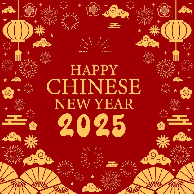 Feliz Año Nuevo Chino 2025 diseño moderno en colores de oro rojo para la plantilla de cartel Flyer