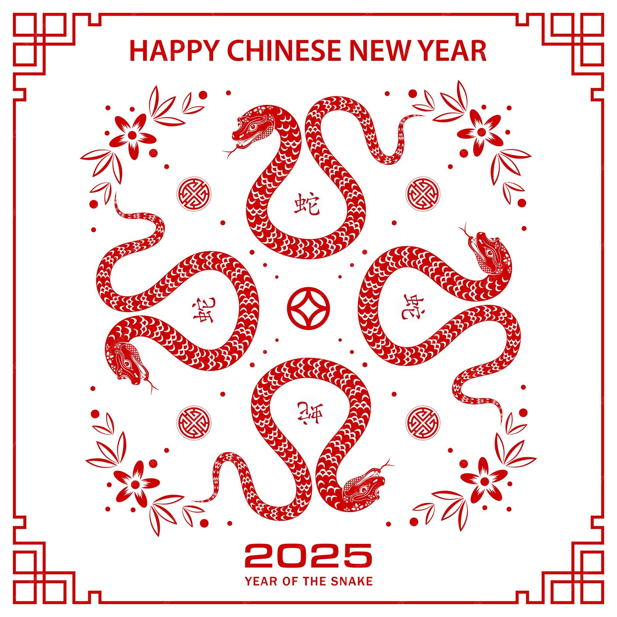 Feliz año nuevo chino 2025 signo zodiacal año de la serpiente con papel
