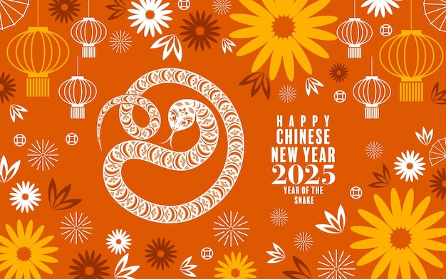 Feliz año nuevo chino 2025 el signo del zodiaco de la serpiente estilo de corte de papel en fondo de color