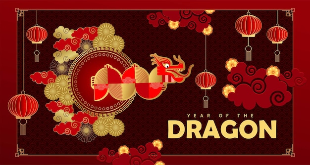 Feliz año nuevo chino Año del dragón Ilustración vectorial de 2024