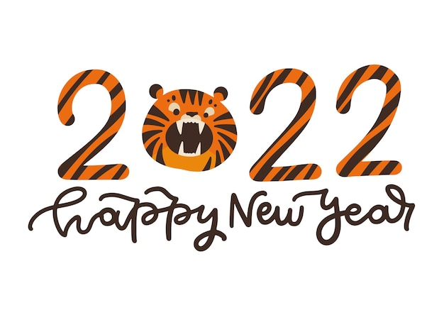 Feliz año nuevo chino concepto de diseño festivo con cara de tigre gráfico y dígitos de año sobre fondo blanco ...