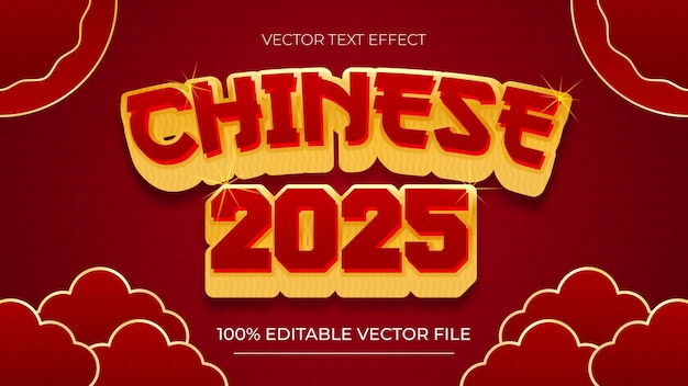 Feliz año nuevo chino efecto de texto editable en estilo de tendencia moderna