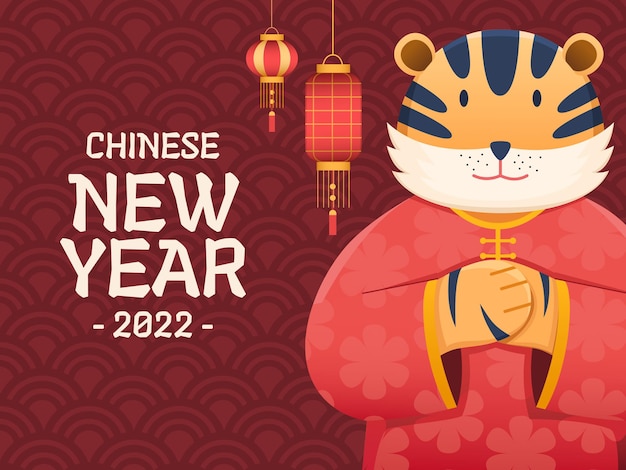 Feliz Año Nuevo Chino o Año Nuevo Lunar Ilustración con Lindo Tigre Dibujos Animados Zodíaco Año del Tigre