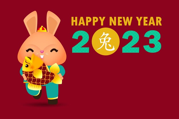 Feliz año nuevo chino tarjeta de felicitación 2023 lindo conejito conejito año del conejo gong xi fa cai