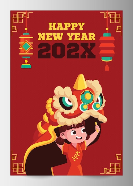 Feliz año nuevo chino Tet vietnamita y cartel de fiesta o volante