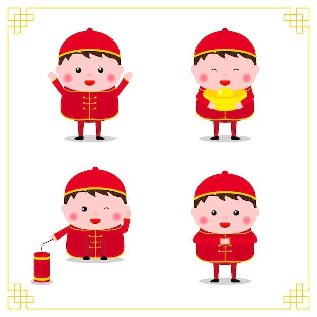 Feliz Año Nuevo Chino. Variedad de colección de posturas para niños chinos.