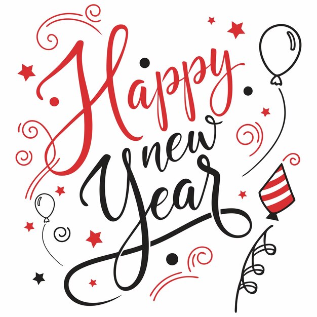 Feliz año nuevo Cita de letras Inscripción manuscrita con giros Ilustración vectorial