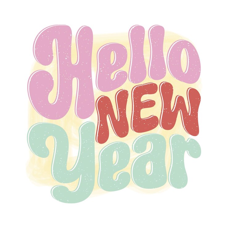 Feliz año nuevo Colorosa plantilla de diseño tipográfico para uso listo en artículos de impresión y accesorios